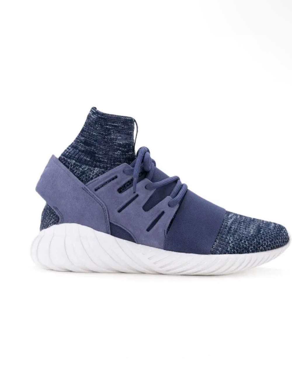 Adidas Men's Tubular Doom Primeknit Navy Knit Sock Sneakers with White Sole